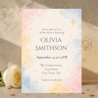 Invitación Ducha de Novia Pastel Celestial Acuarela Estrellas