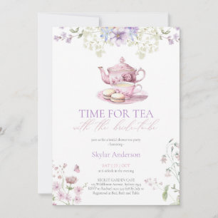 Invitación Ducha de Novia Pastel Flores Silvestres Hora del T