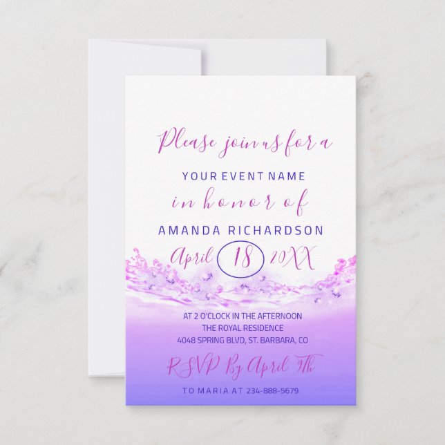 Invitación Ducha de novia Pasteles de ola rosa Ombre tropical (Anverso)