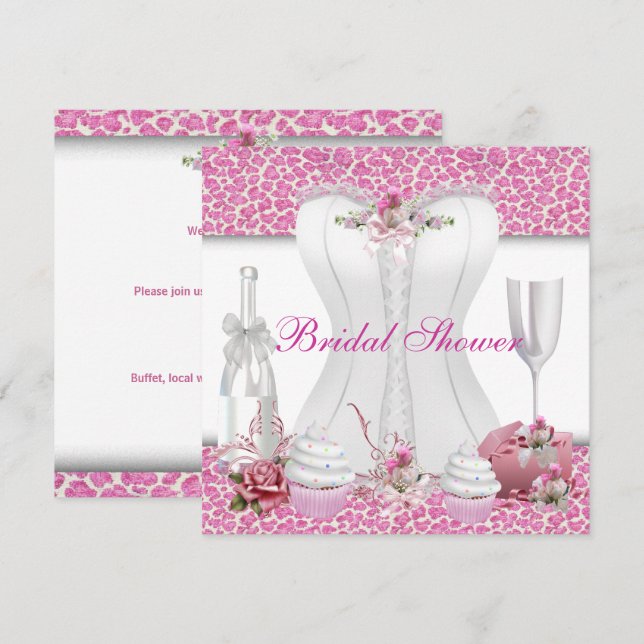 Invitación Ducha de novia Pasteles rosa blanco Champagne (Anverso / Reverso)