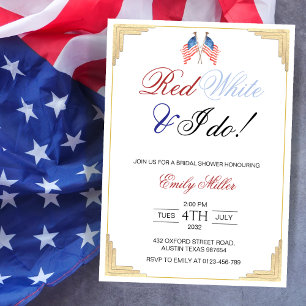 Invitación Ducha de Novia Patriótica Roja Blanca y Me Caso US