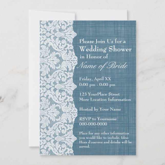 Invitación Ducha de novia: patrón de denim y encaje (Anverso)