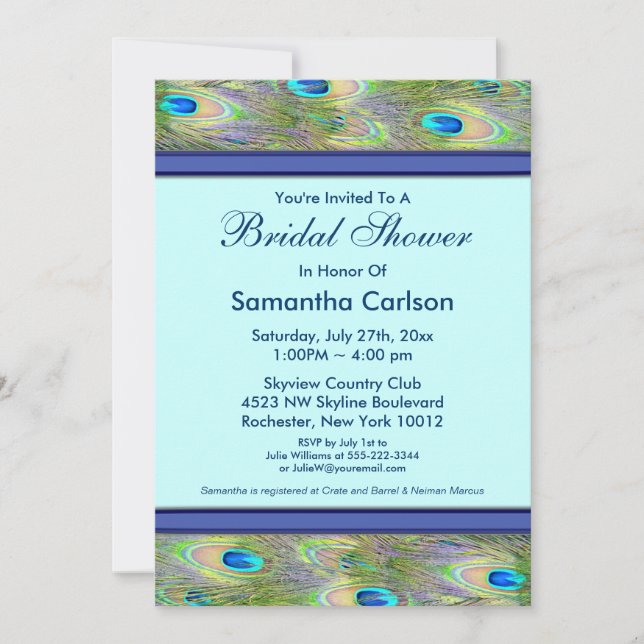 Invitación Ducha de novia pavo real azul real teal (Anverso)
