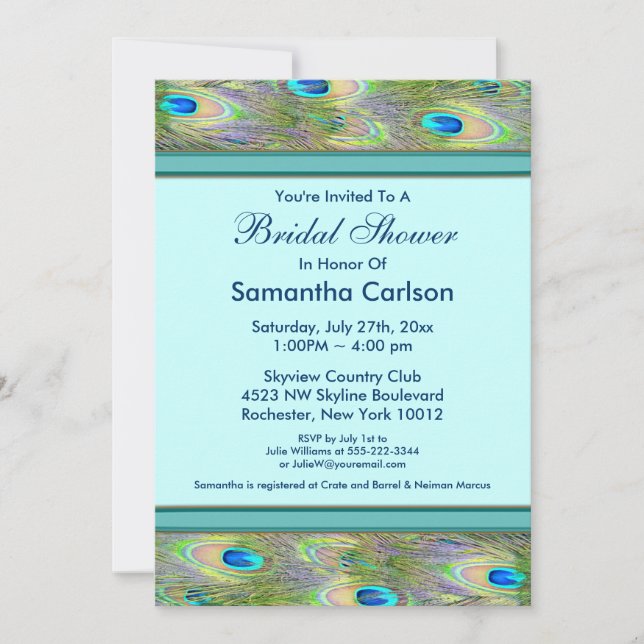 Invitación Ducha de Novia Pavo Real Azul Teal (Anverso)