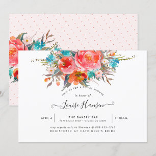 Invitación Ducha de novia, peonías Naranjas de acuarela