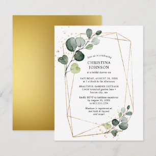 Invitación Ducha de Novia Pequeña Geométrica de Oro Eucalipto