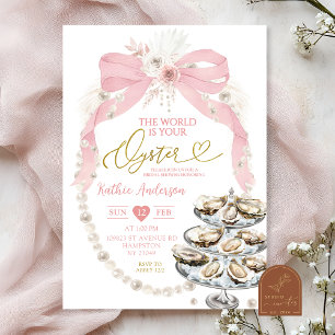 Invitación Ducha de Novia Perla y Lazo Rosa Ostra