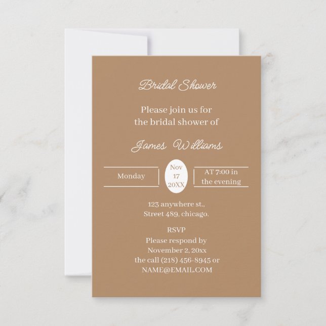 Invitación Ducha de novia personalizada simple marrón (Anverso)