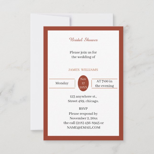 Invitación Ducha de novia personalizada simple marrón (Anverso)