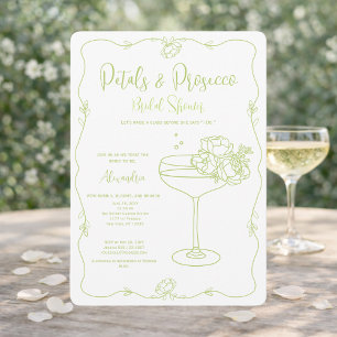 Invitación Ducha de Novia Pétalos Prosecco Salvia Dibujada a
