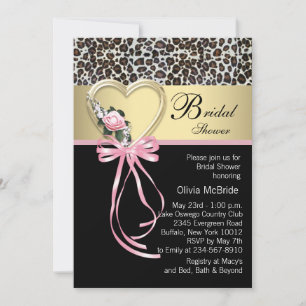 Invitación Ducha de novia Pink Leopard Black Gold Leopard