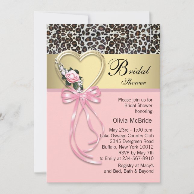 Invitación Ducha de novia Pink Leopard Black Gold Leopard (Anverso)