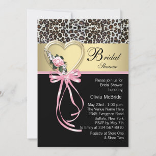 Invitación Ducha de novia Pink Leopard Black Gold Leopard