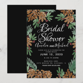 Invitación Ducha de Novia Pinos Acuarela Negra