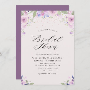 Invitación ducha de novia pintada de lavanda púrpura