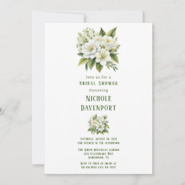Invitación Ducha de novia pintada de verde floral blanco