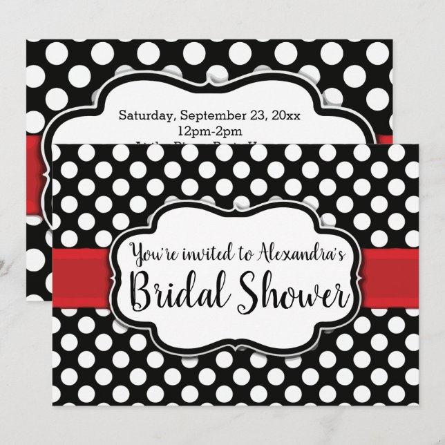 Invitación Ducha de novia pinup de punto de puntos de polka b (Anverso / Reverso)