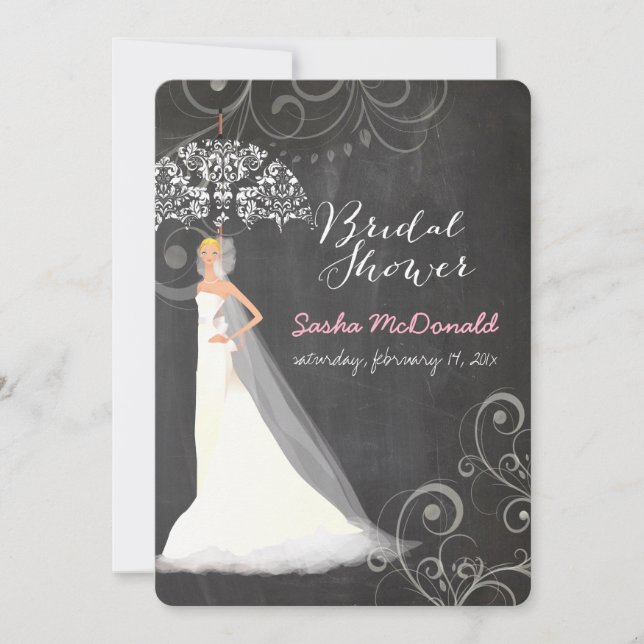 Invitación Ducha de novia/pizarra/paraguas de PixDezines (Anverso)