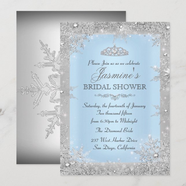 Invitación Ducha de Novia Plata Azul País de las Maravillas d (Anverso / Reverso)