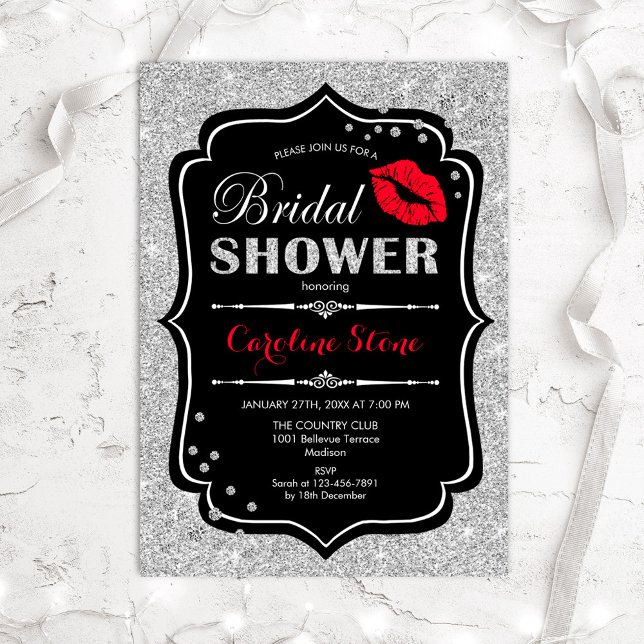 Invitación Ducha de novia - Plata roja negra (Subido por el creador)