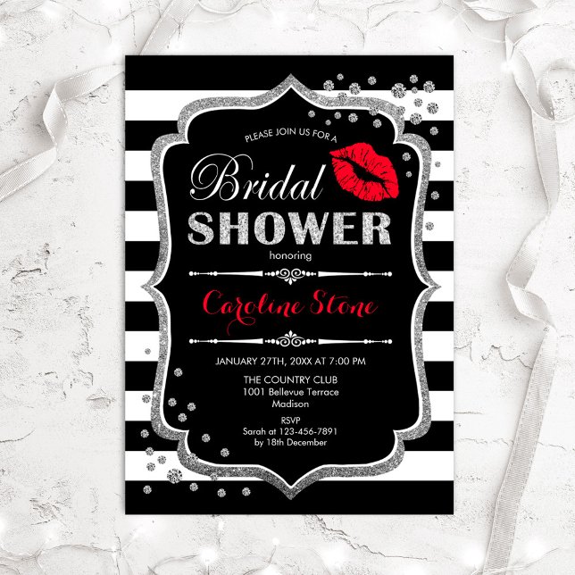 Invitación Ducha de novia - Plata roja negra (Subido por el creador)