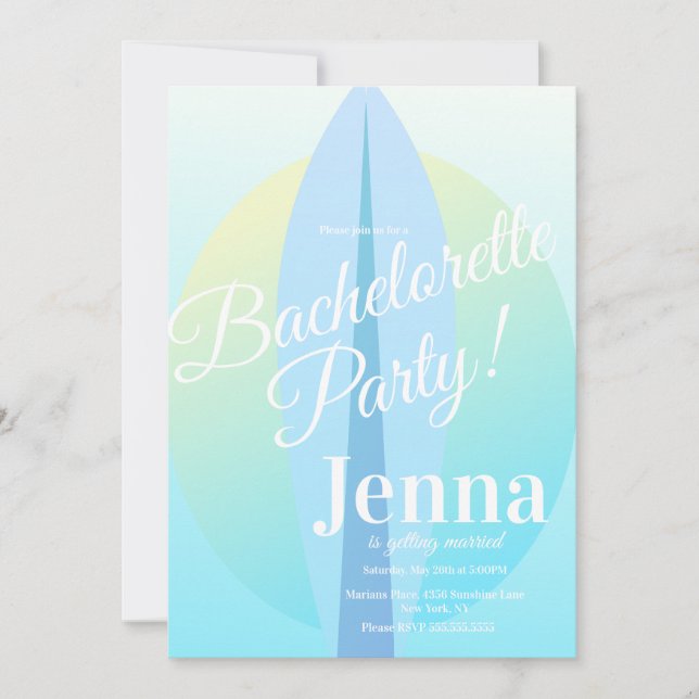Invitación Ducha de Novia Playa Surf Sol Azul (Anverso)