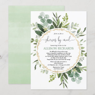 Invitación Ducha de novia por correo verde eucalipto de oro