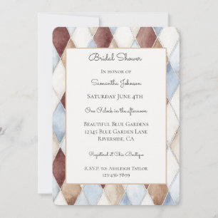 Invitación Ducha de novia preciosa crema azul marrón diamante