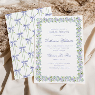 Invitación Ducha de Novia Preppy de Lazo Floral de Lavanda a
