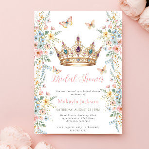 Invitación Ducha de novia Princesa Corona de Oro Floral Marip