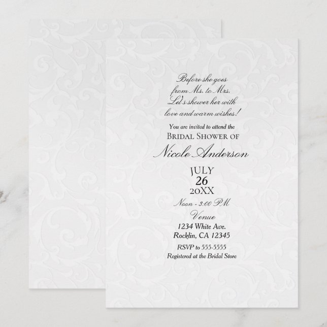 Invitación Ducha de Novia Princesa Libro de Cuentos Damasco B (Anverso / Reverso)