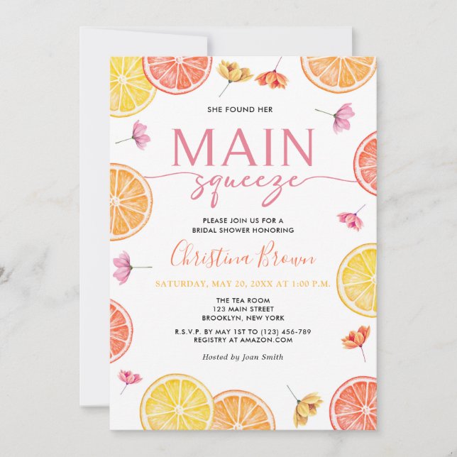 Invitación Ducha de novia principal de la congelación de cítr (Anverso)