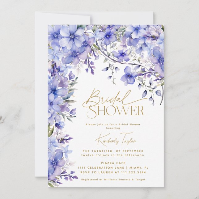 Invitación Ducha de novia Purple Floral Periwinkle Lavender (Anverso)