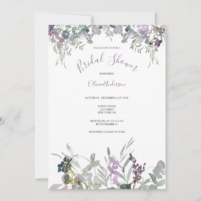 Invitación Ducha de novia Purple Wildflower (Anverso)
