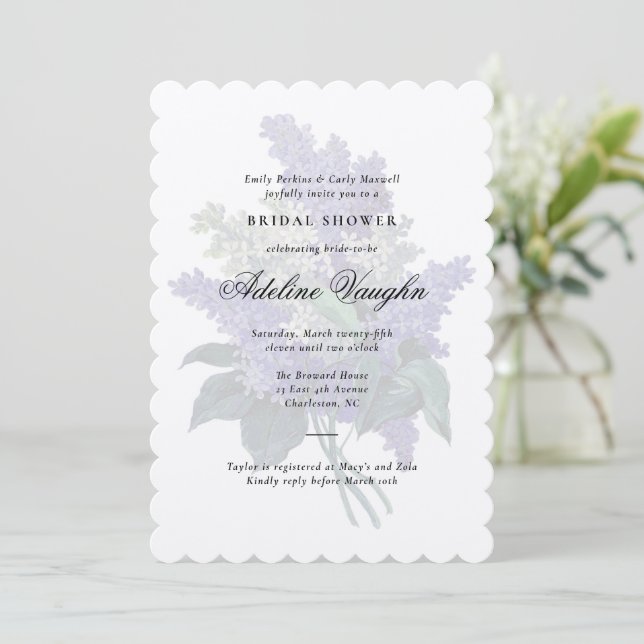 Invitación Ducha de novia púrpura Lilac Grandmillennial (Anverso de pie)