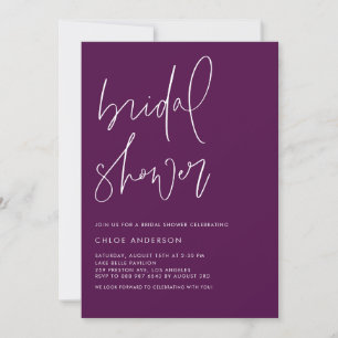 Invitación Ducha de novia púrpura minimalista manuscrita