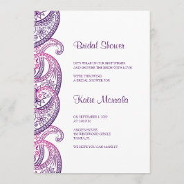 Invitación Ducha de novia púrpura y rosa india Paisley
