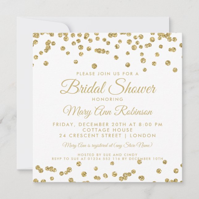 Invitación Ducha de novia Purpurina de burla de oro Confetti  (Anverso)