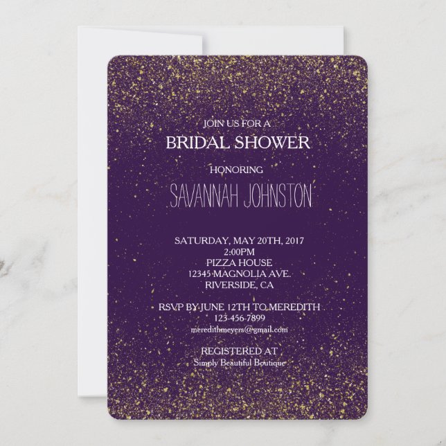 Invitación Ducha de novia Purpurina de espárragos dorados y m (Anverso)