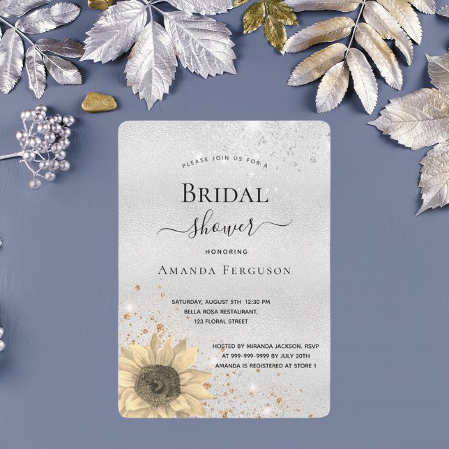 Invitación Ducha de novia purpurina de girasol rústico platea (Subido por el creador)