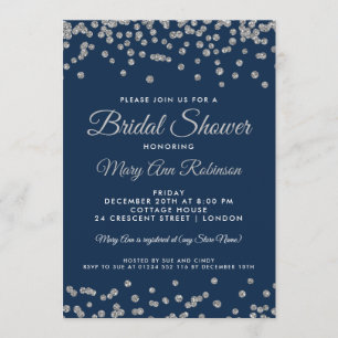 Invitación Ducha de novia Purpurina de imitación de plata Arm