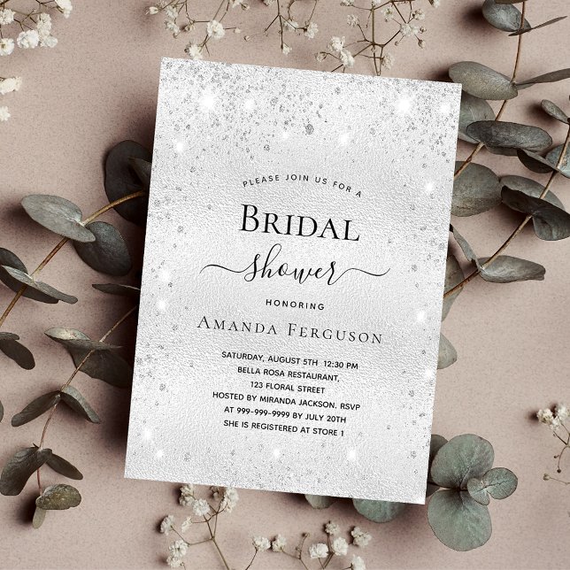 Invitación Ducha de novia purpurina de plata (Subido por el creador)