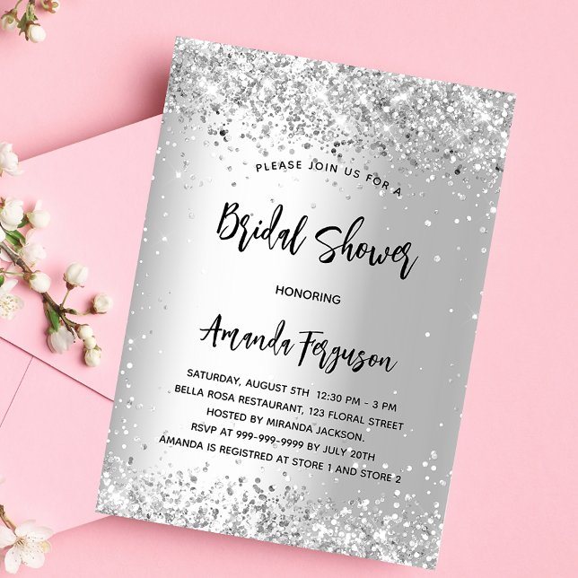 Invitación Ducha de novia purpurina de plata elegante (Subido por el creador)