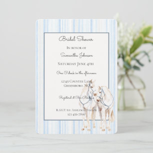 Invitación Ducha de Novia Rayas Azul Bebé Caballos Blancos