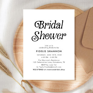 Invitación Ducha de novia retro blanca y negra mínima