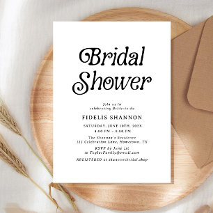 Invitación Ducha de novia retro blanca y negra mínima