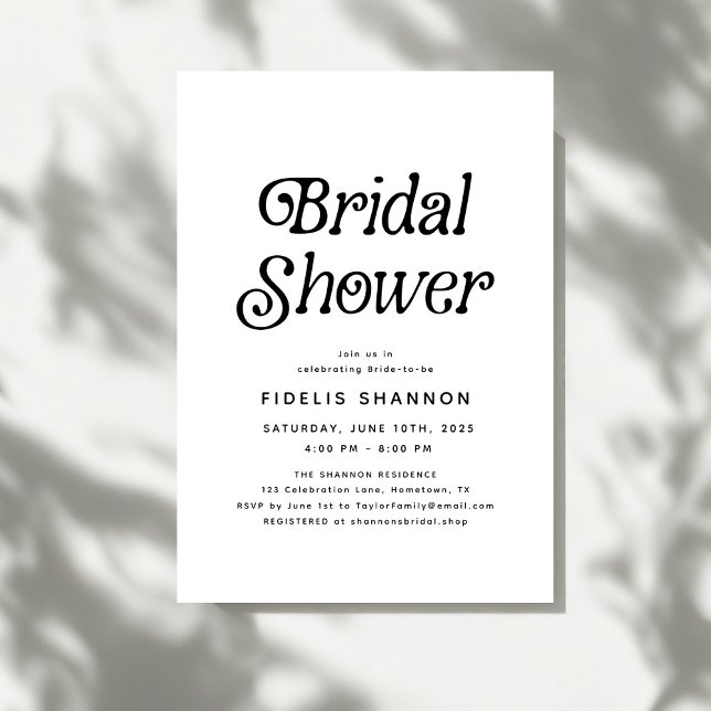 Invitación Ducha de novia retro blanca y negra mínima (Subido por el creador)