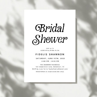 Invitación Ducha de novia retro blanca y negra mínima