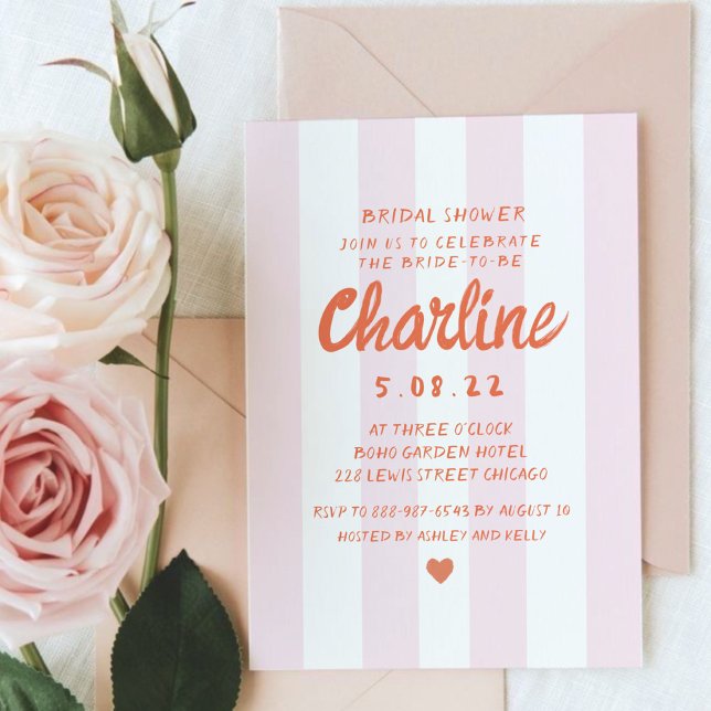 Invitación Ducha de novia retro ondulado rosa y roja para esc (Subido por el creador)