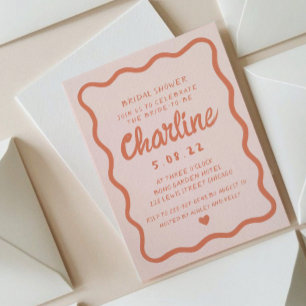 Invitación Ducha de novia retro ondulado rosa y roja para esc